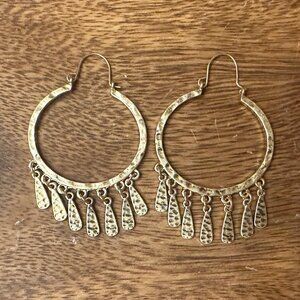 New Metal Fringe Hoop Earrings.  Gold Color and Hammered Metal!